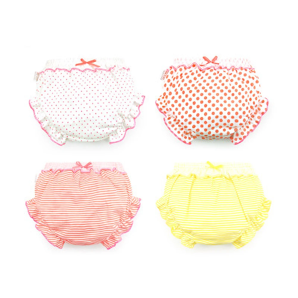 4 Piece/Pack Baby Underwear 100%Cotton Panties Baby Girl Solid color ruffled panties Newborn Striped polka dot panties 0-2 Y