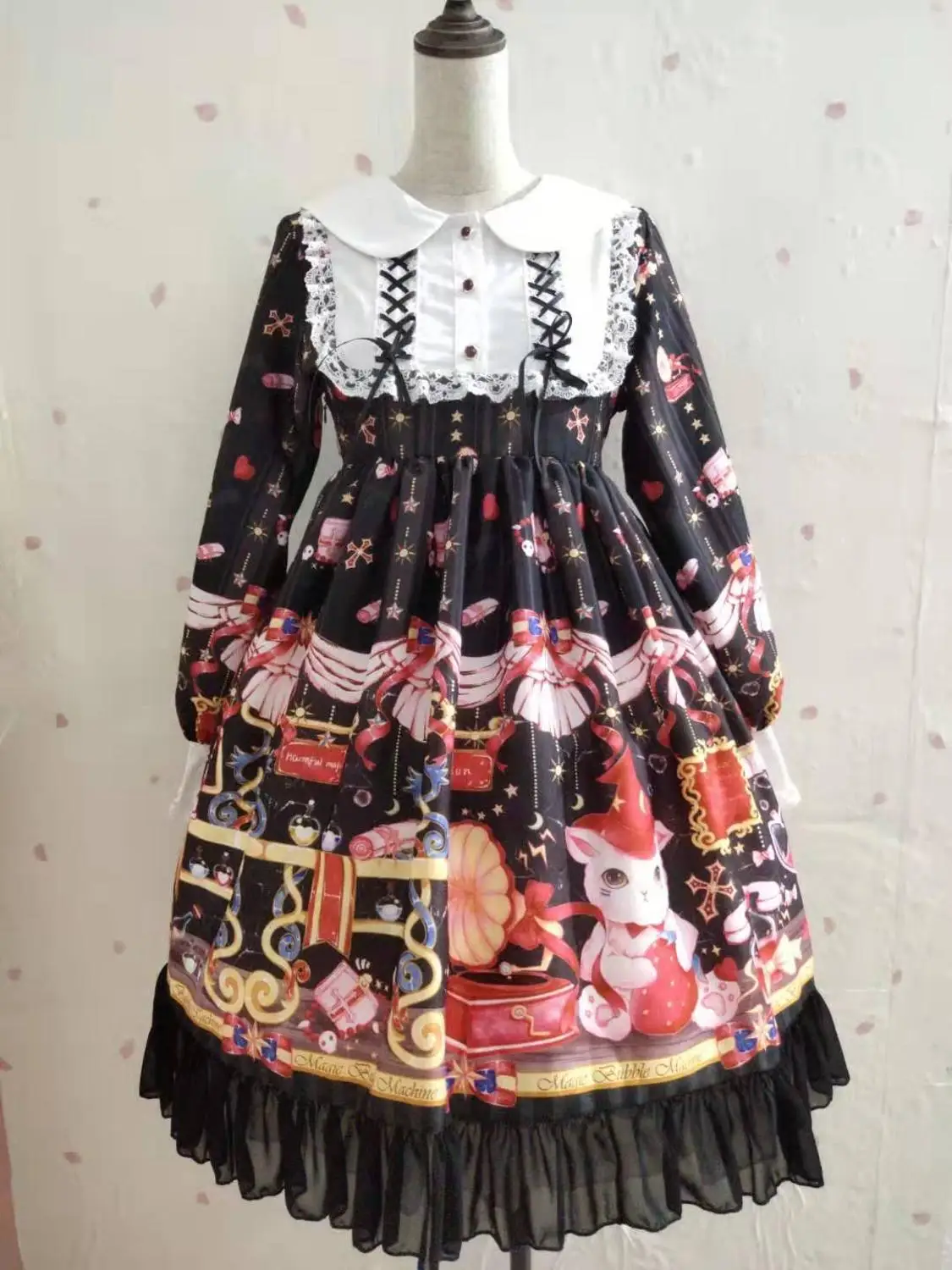 Kawaii Лолита платье мягкие японские игрушки Лолита волшебный кот милое платье с длинными рукавами