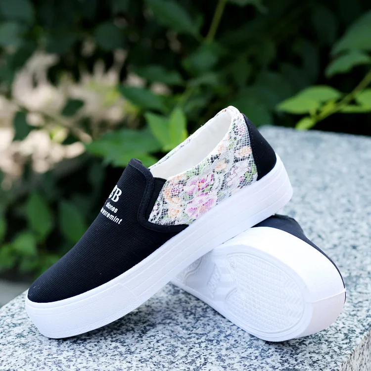

Spring And Autumn New Style Canvas Shoes White Thick Platform Printed Casual Shoes Lightweight Slip-on STUDENT'S Shoes