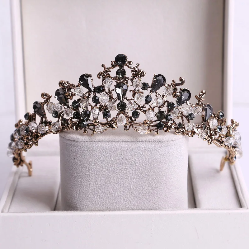 Barroco preto cristal nupcial Tiaras, grandes coroas