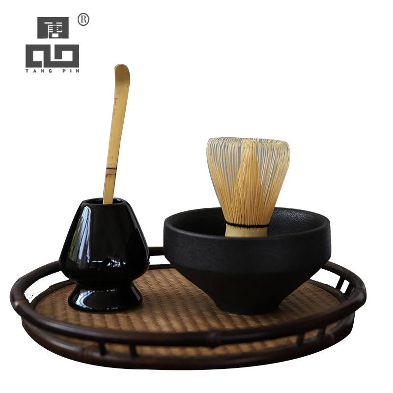 Tangpin-Ceramic Matcha Gift Set, Matcha Bowls, Ceremic Bowl, Whisk Holders, Japanese Tea Sets, 4 Pcs/Set