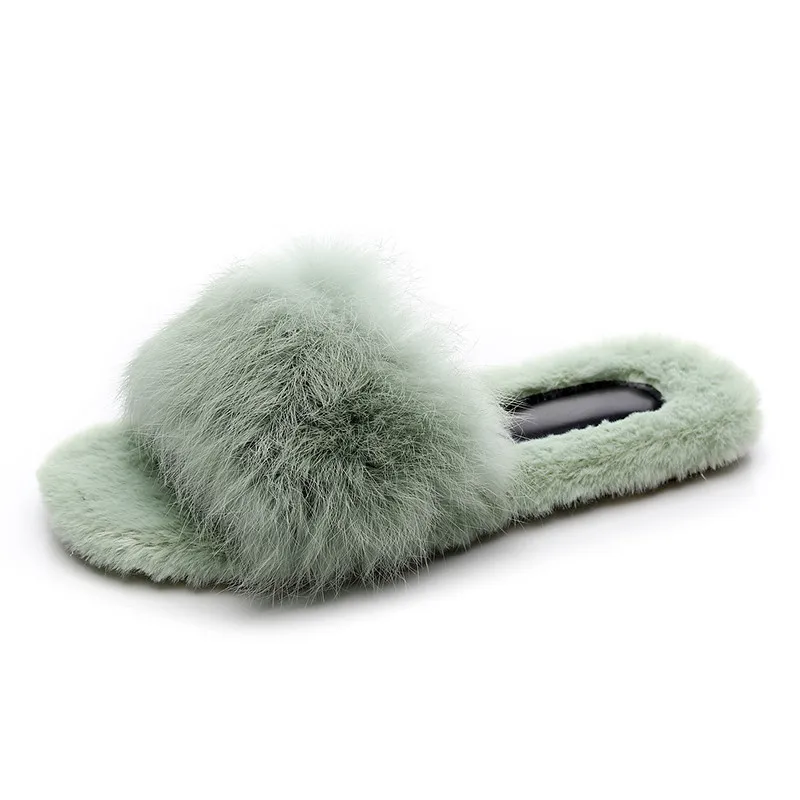 PINSEN/; зимние женские домашние тапочки; домашняя обувь; меховые тапочки; Теплая обувь; женские домашние тапочки; женские слипоны на плоской подошве - Цвет: Зеленый