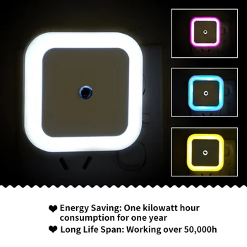 

Automatic LED Night Light US Plug Lighting-control Induction Sensor Toilet Lamp Home for Kids Room Bathroom Living Room Corridor