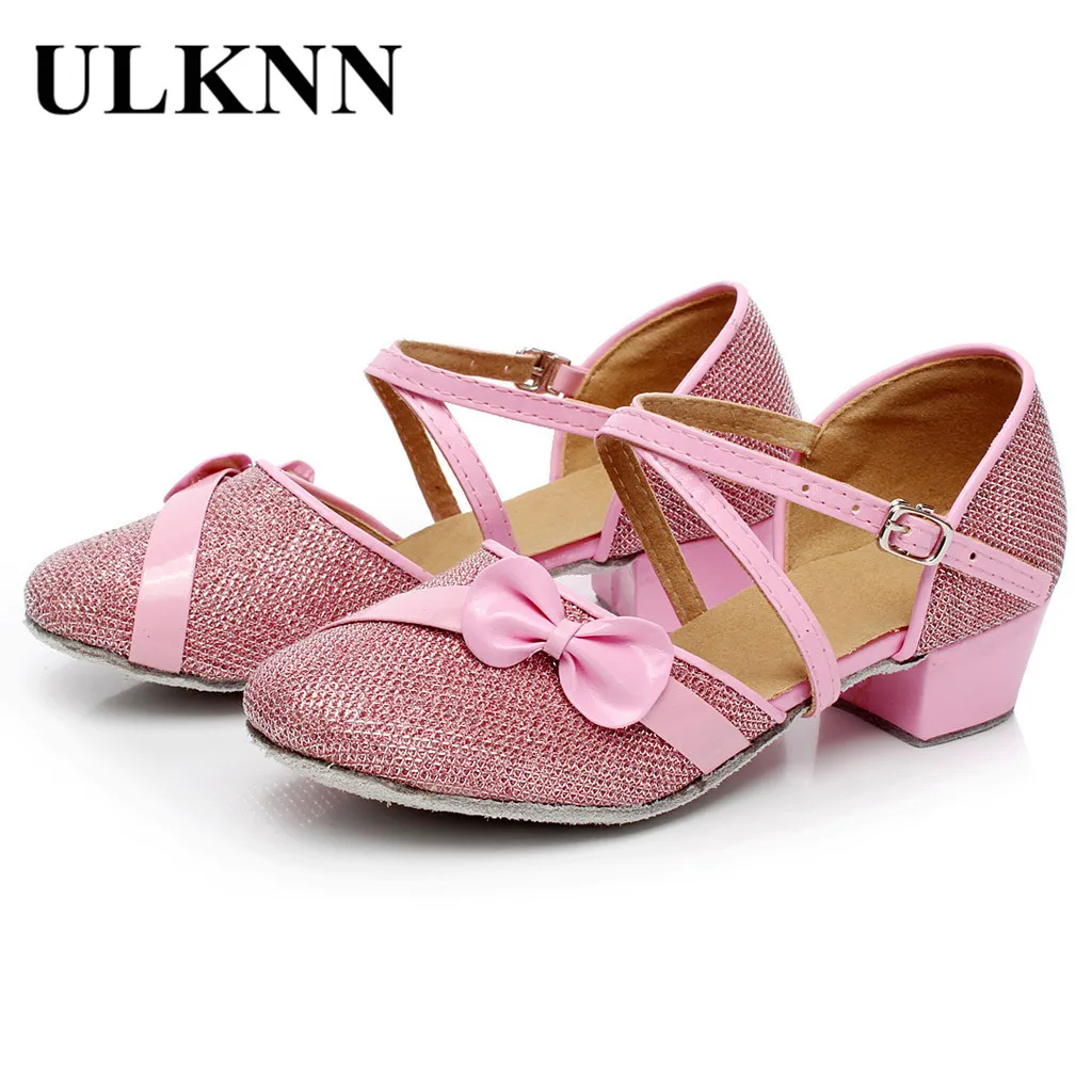 

ULKNN Toddler Baby Kids Girls Shining Bowknot Bandage Party Dancing Ballroom Tango Latin Single Sandals Anti-slip Princess Shoes