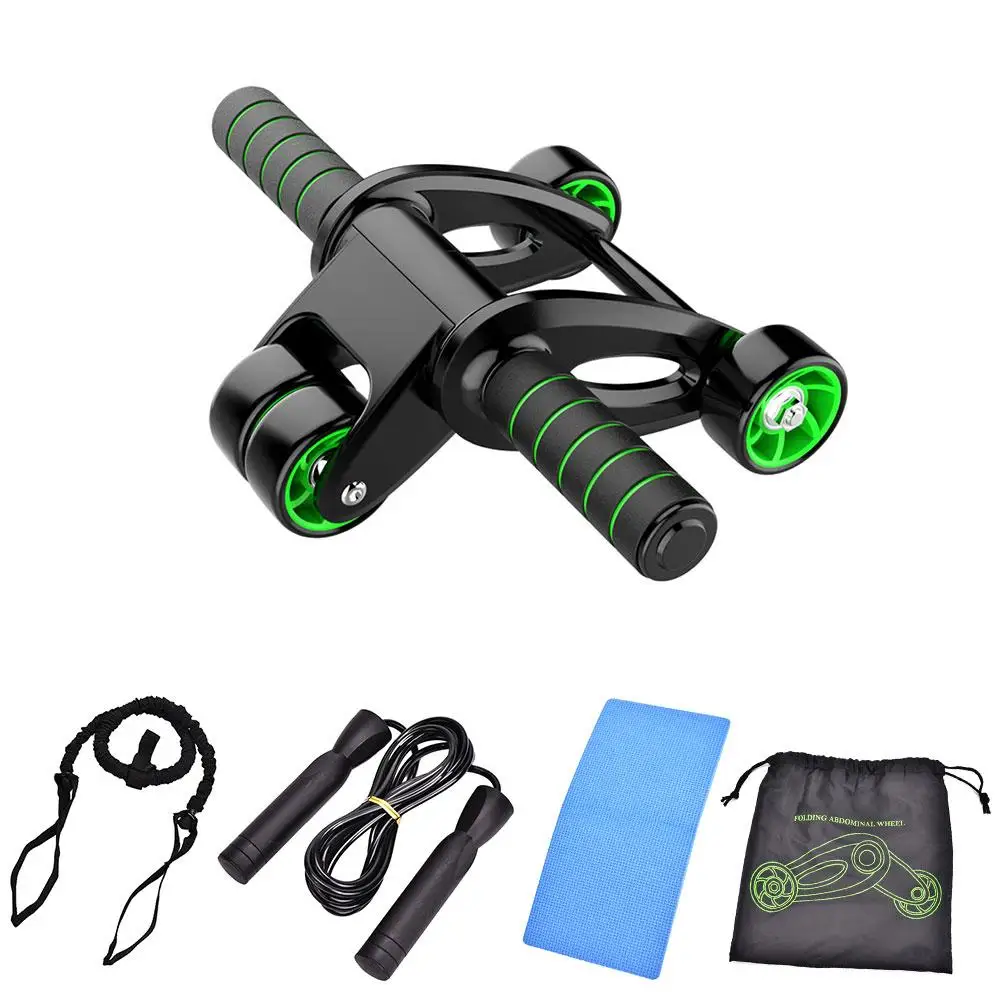 5 In 1 Fitness Set Collapsible AB Wheel Roller Kit Elastic Rope Pad Jump Rope Set Fitness Equipment Men Women Trainer
