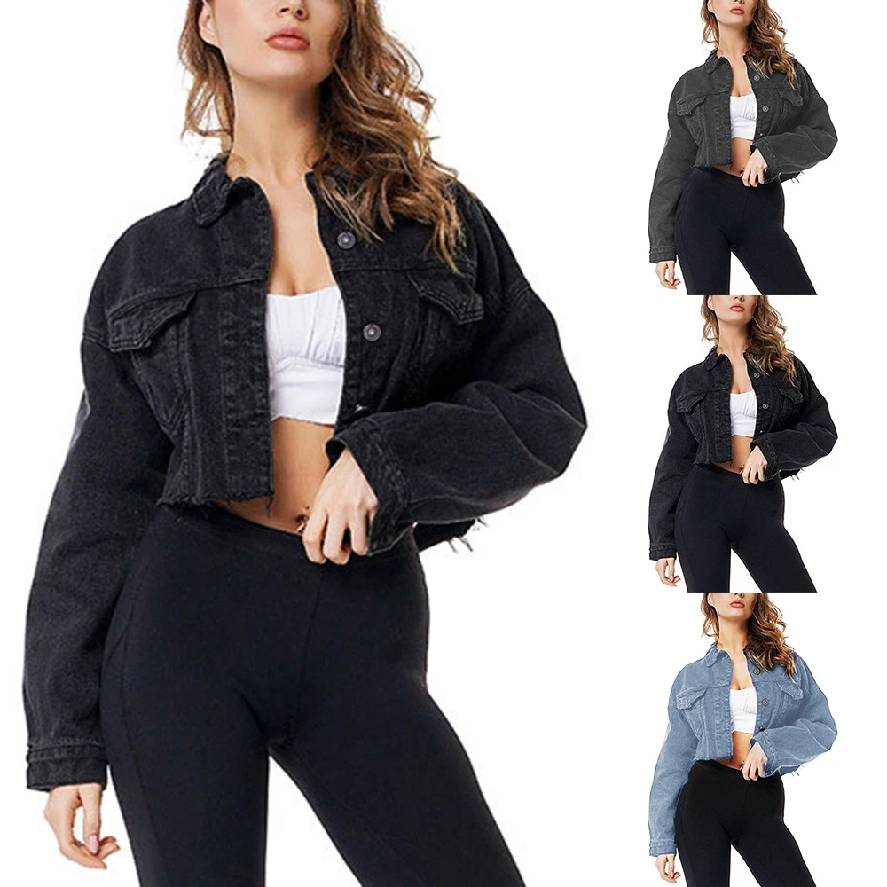 Rodeo Limpia el cuarto Persona a cargo Chaqueta vaquera Boyfriend para mujer, Crop Denim de gran tamaño, Chaqueta  corta Vintage de manga larga, chaqueta holgada informal, chaqueta bomber  negra|chaquetas básicas| - AliExpress