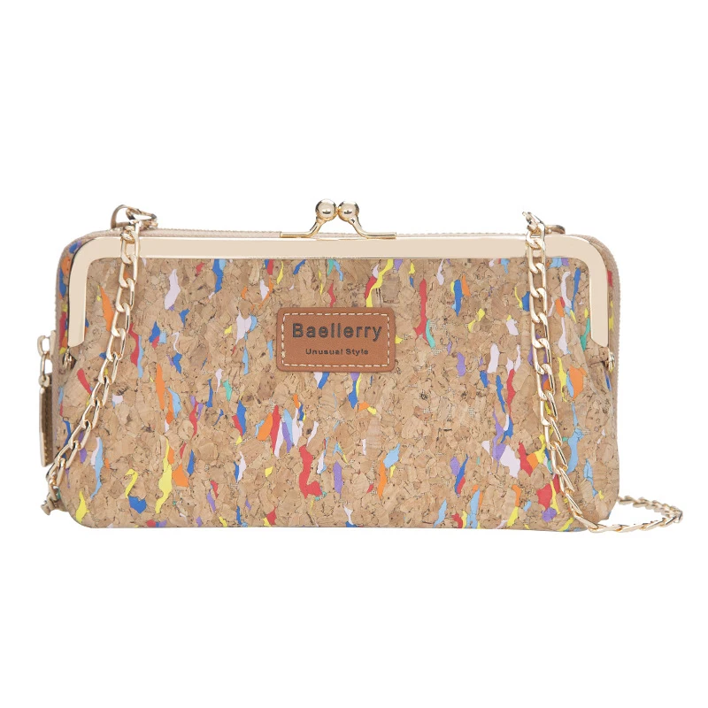 

New Women Cellphone Bag Retro Wood Grain Chain Shoulder Bag Fashion Daily Use Phone Bag Female Printed Zipper Crossbody Bag