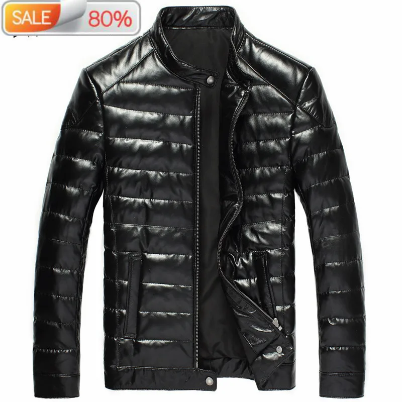 

Men's Winter Sheepskin Coat Men Genuine Leather Jacket Stand Collar Warm Down Jackets DK033 YY2A1