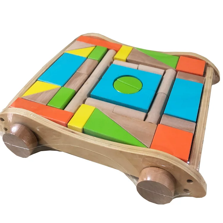 

Children Wooden Toy Unit Blocks on Wheels 0-3 a Year of Age Early Childhood Educational Toy