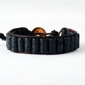 Mens Wrap Bracelet Lava Stone Single Leather Bracelet Steampunk Gothic Hiphop Rock Bracelet Couples Lovers Jewelry