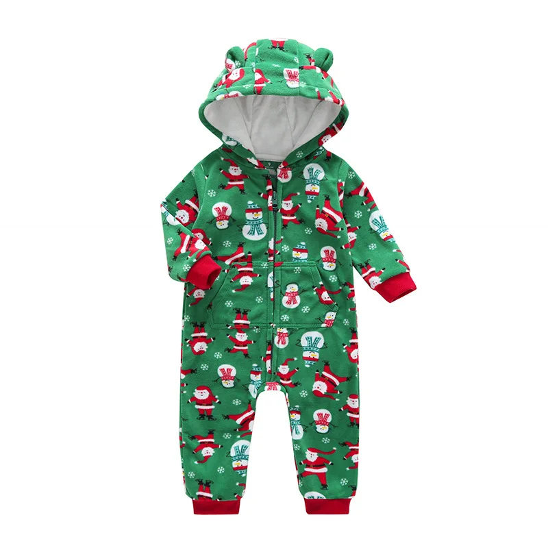 Рождественская зимняя одежда теплые детские комбинезоны для мальчиков Одежда для девочек детские рождественские костюмы комбинезон для новорожденных мой первый Рождество - Цвет: Green