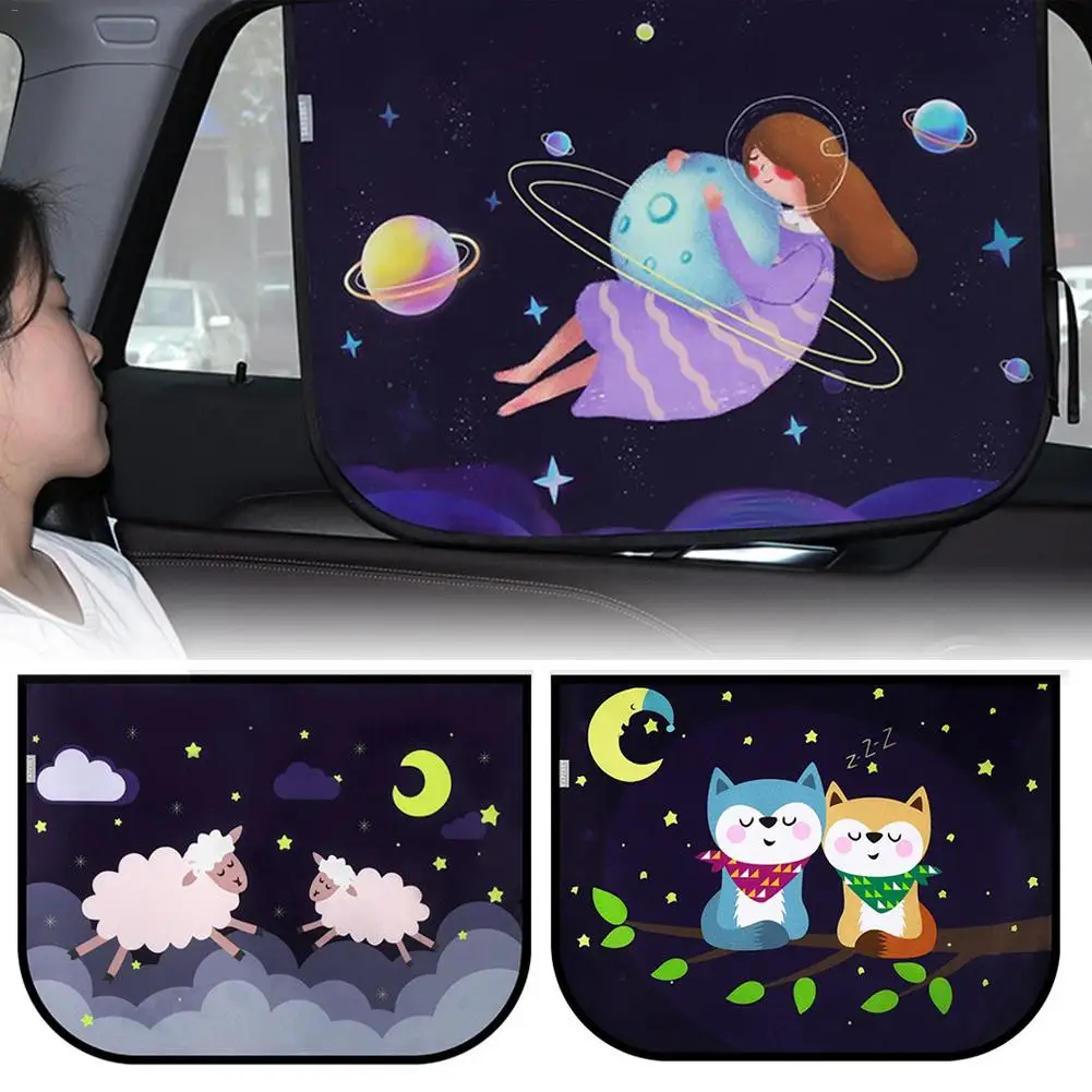 Magnetic Curtain In The Car Window Sunshade Cover Cartoon Universal Side Window Sunshade UV Protection For Kid Baby Children images - 6