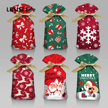 

LBSISI Life 50pcs Green/Red Christmas Plastic Drawstring Bag Baby Shower Birthday Party Celebrate Cookies Chocolate Packaging