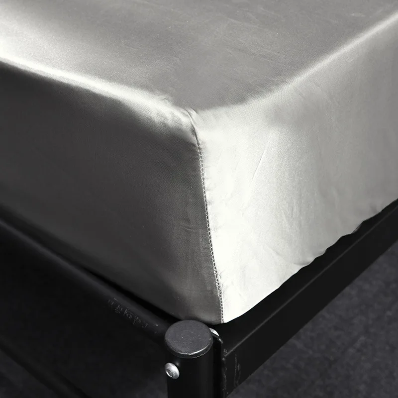 Description Picture 4 of itemLuxury Silver Elastic Fitted Sheet High-end Solid Color Satin Queen Sheets for Bed Queen King Size Double Bedsheets Pillowcases
