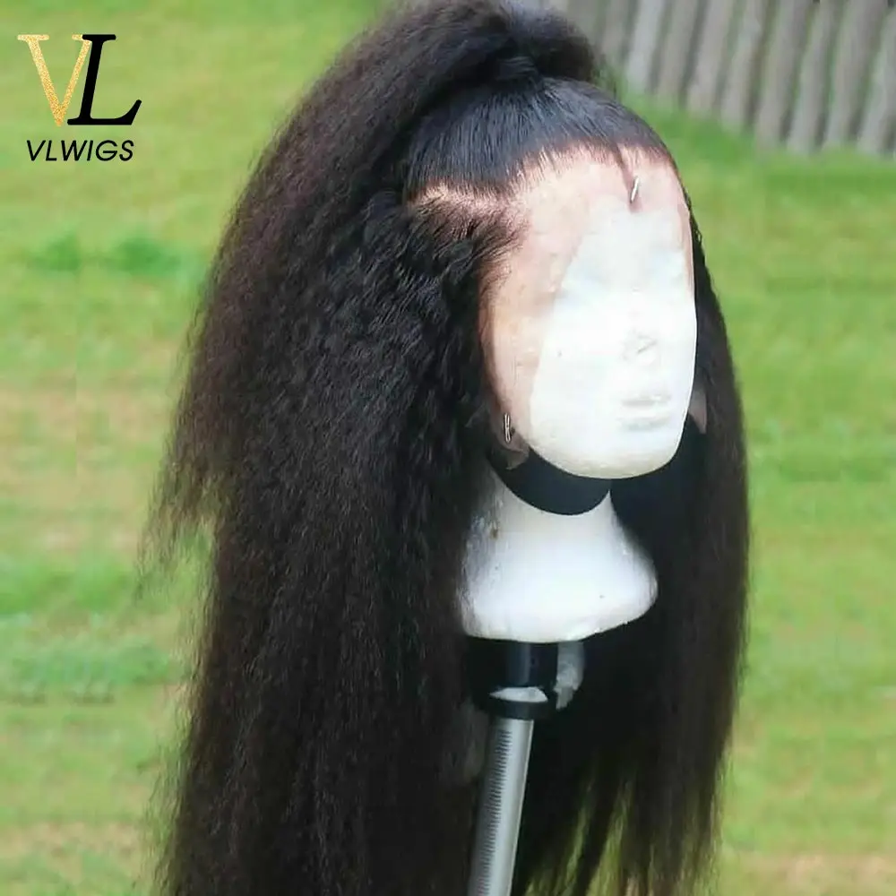 VLWIGS кудрявые прямые бесклеевые бразильские человеческие волосы парик предварительно выщипанные отбеленные узлы полные кружевные парики с детскими волосами для девушки RY17