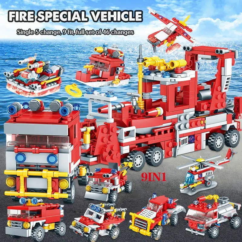 Günstig 837 stücke Stadt Feuerwehrmann Abbildung Bausteine Für Legoinglys Brandbekämpfung Lkw Auto Ziegel Hubschrauber Boot Spielzeug Für Kinder