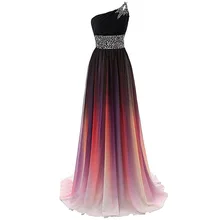 Кристаллы одно плечо большой размер кружево вечернее платье Градиент длинное шифоновое платье для женщин помолвка Свадьба Вечеринка Макси платье