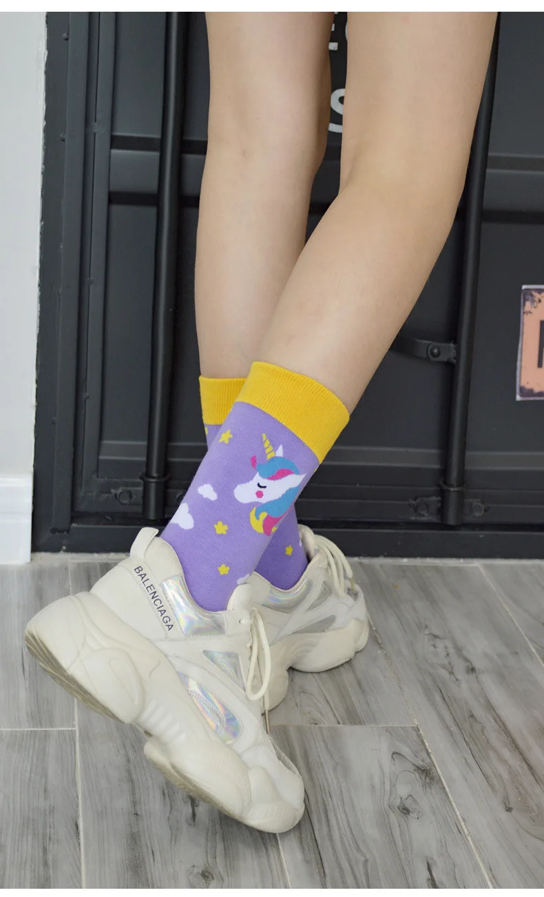 Женские носки, забавные мультяшные животные, фламинго, единорог, Акула, милые носки, женские креативные японские носки для скейтборда в стиле Харадзюку