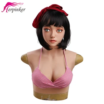 

E cup Realistic Silicone Breast Forms Full Head Female Face Maske for Crossdresser Party halloween Masquerade Ball Crossdressing