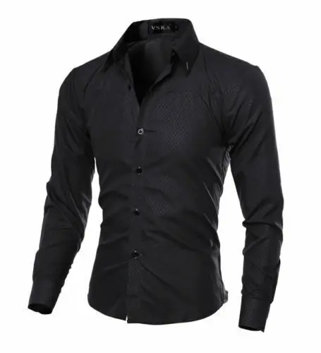 Новая роскошная мужская однотонная Повседневная Формальная рубашка с длинным рукавом приталенная деловая рубашка рубашки топы - Цвет: Черный