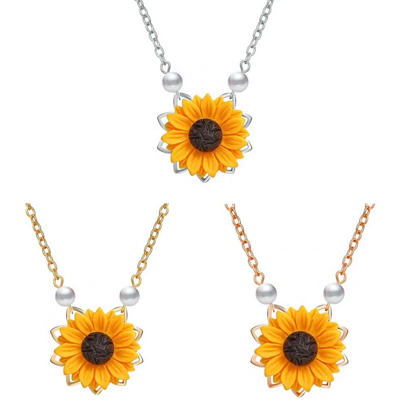 Модное Длинное Ожерелье на цепочке с подсолнухом подвеска золото серебро