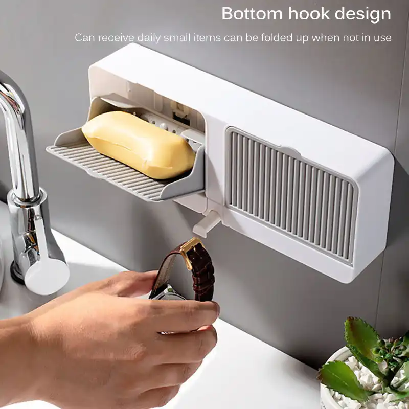 New Wall-Mounted Soap Holder With Flip Lid Drain Soap Shelf Clamshell Soap Box Toilet Laundry Soap Box