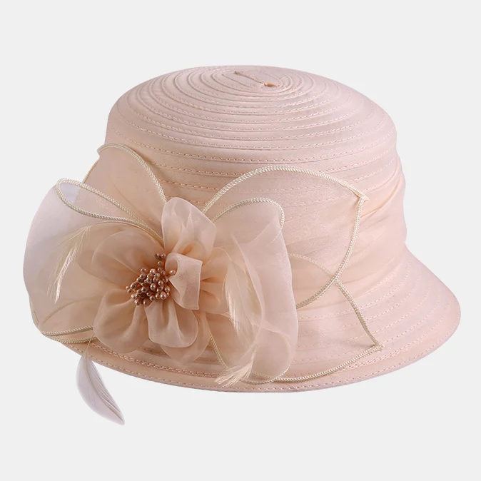 Sedancasesa, элегантные регулируемые шляпы с широкими полями для женщин, ручная работа, большие цветы, пляжная летняя солнцезащитная кепка, s кепка, переносная шляпа от солнца - Цвет: Apricot