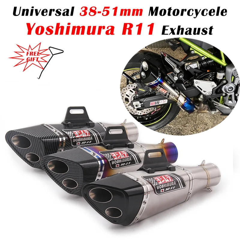 

Универсальный выхлопной глушитель Yoshimura R11 для мотоцикла, 51 мм, модифицированный глушитель, двойное отверстие для Z900 MT 07 CB650F NC700 RC390 R15