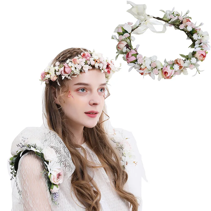 Bridal Flower Hair Band Garland Wedding Bridesmaid Sweet Rose headwear hair accessories