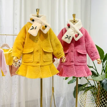 

Girls coat autumn and winter models 2019 new imitation velvet children's coat in the big boy candy color fishtail top