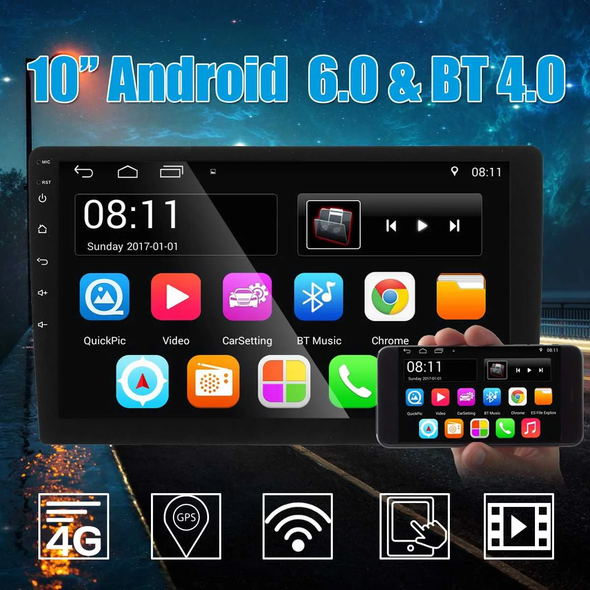 

10 inch Car Stereo Radio Player Car MP5 Player for Android 7.1 2 Din In Dash HD 1080P Video Player OBD GPS Navigation WiFi