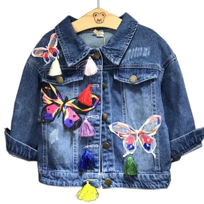 

2019 Spring Baby Girl Denim Jacket Embroidery Butterfly Outerwear Girl Fashion Casual Jacket Kids Denim Clothes Girl Jean Jacket
