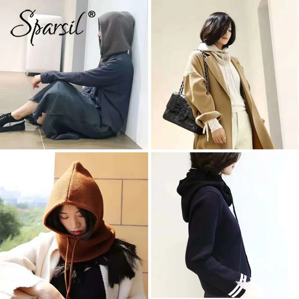 Comprar Sparsil hombres mujeres Cachemira tejido sombrero bufanda con capucha Collar elástico cordón invierno todo fósforo adulto adolescente grueso suave cuello calentador