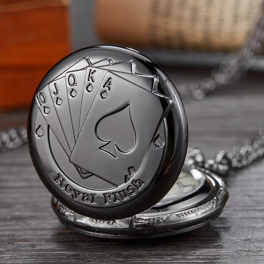 Royal Flush Pocket Watch Small Size Fob Watches with Chain (1)