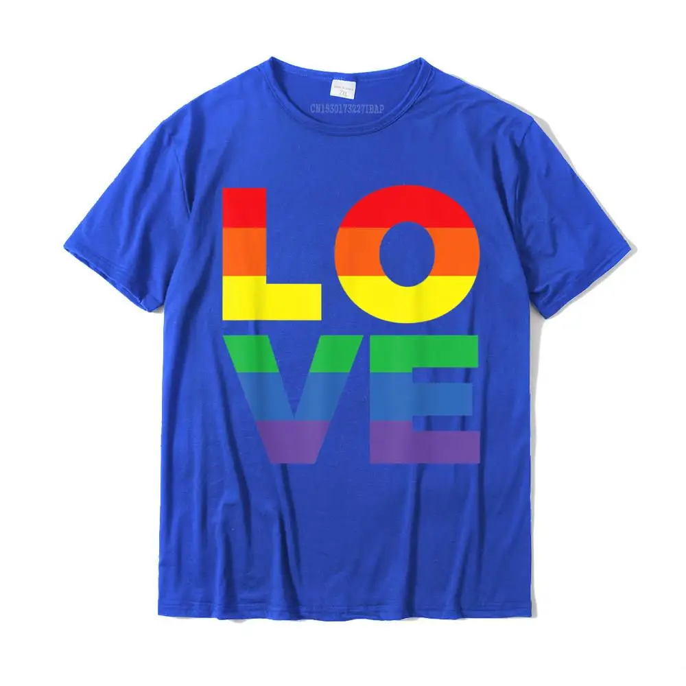 CasualStreet Short Sleeve T Shirt Summer Autumn Funky Round Collar 100% Cotton T Shirts Men's T-shirts Design  LOVE in Rainbow Flag Colors - LGBTQ+ Lesbian Gay T-Shirt__MZ16539 blue