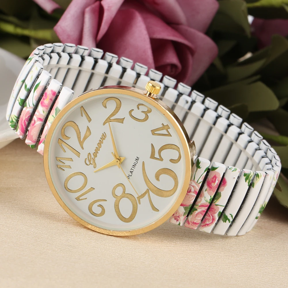 Colorful Printed Quartz Watch for Women White Dial Bracelet Watches Ladies Clock Golden Arabic Digital Wristwatch 2