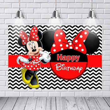 

Disneyland Minnie Photography Backdrop Girls Birthday Party Bowknot Photo Background Red Polka Pink Vinyl Photo Booth Props