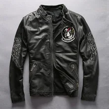 Роскошный бренд, натуральная коровья кожа, Мужская одежда, стоячий воротник, Воловья кожа, куртка на весну и осень, мотоциклетный всадник, винтажное черное пальто