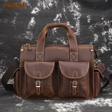 Best Price PNDME simple high quality crazy horse cowhide men's briefcase multi-pocket vintage business genuine leather laptop messenger bag Best Price PNDME simple high quality crazy horse cowhide men's briefcase multi-pocket vintage business genuine leather laptop messenger bag