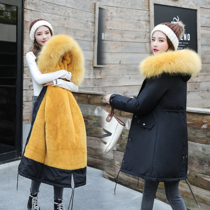 

AliExpress Winter Cotton-padded Clothes Cotton Coat-Style Large Fur Collar Elegant Slimming Fur Coat