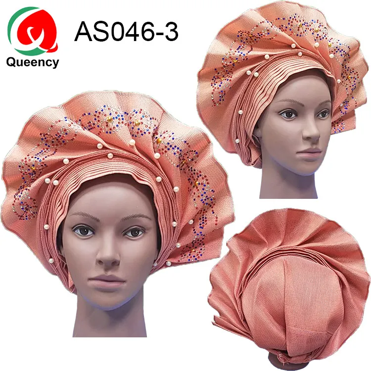 AS046 африканская повязка для женщины в нигерийском стиле уже сделал Авто геле тюрбан Aso Ebi большой край красивый свадебный головной убор - Цвет: AS046-3