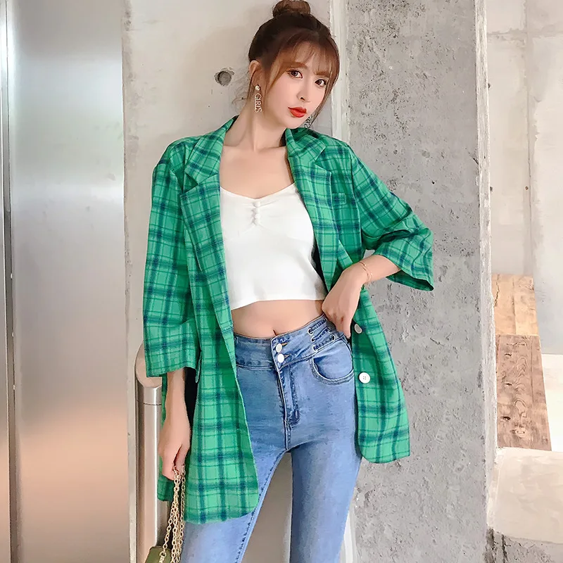 

Photo Shoot WOMEN'S Dress 2019 New Products Retro Pattern Suit Jacket Loose-Fit Mid-length Buckle Ninth Sleeve Blazer