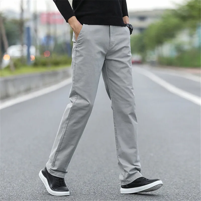 2019 Loose Straight Casual Pants Autumn New Wide Leg Fat Trousers Cotton Stretch Fashion Large Size Men's Solid Color Pants