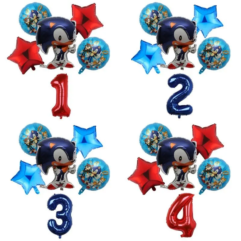 6 unids/set Sonic globos de papel de aluminio de 30 pulgadas número 1-9 globos de papel de aluminio fiesta de cumpleaños inflable bola decoración para fiesta de bienvenida de bebé globo