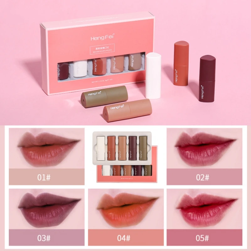 5 Colors Matte Lipstick Set Long Lasting Lip Gloss Nude Velvet Waterproof Lip Pigment Women Lip Makeup Pro