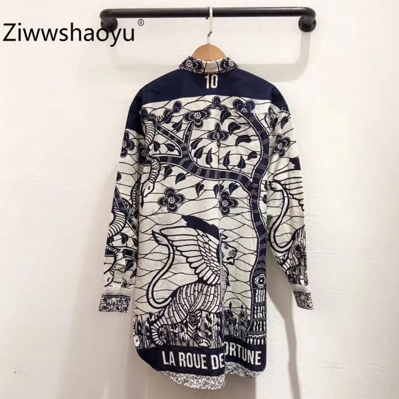 Ziwwshaoyu, новинка, весна-лето, дизайнерские, с принтом животных, с рисунком паука, с длинным рукавом, хлопок, свободные, мини платья для женщин
