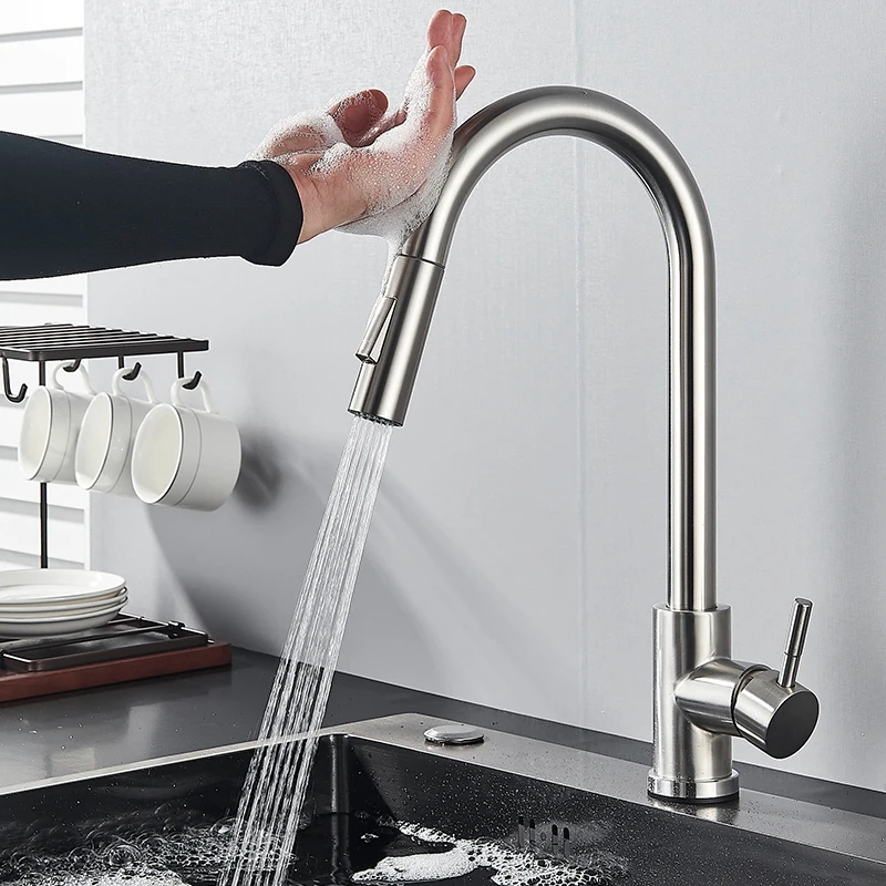 Matte Black Touch Sensor Kitchen Faucet Pull Out Smart Sensor Kitchen Faucet Double Water Mode Mixer Tap Rotate Hot Cold Crane pot filler faucet Kitchen Fixtures