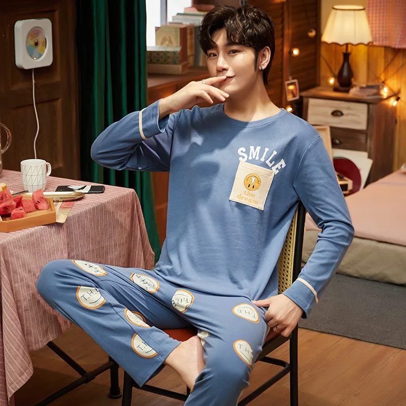

The Outer Wear Cotton Long Sleeve Pajamas Male Autumn Pullover Household Casual Large Size Men Spring, Autumn and Winter Homewea