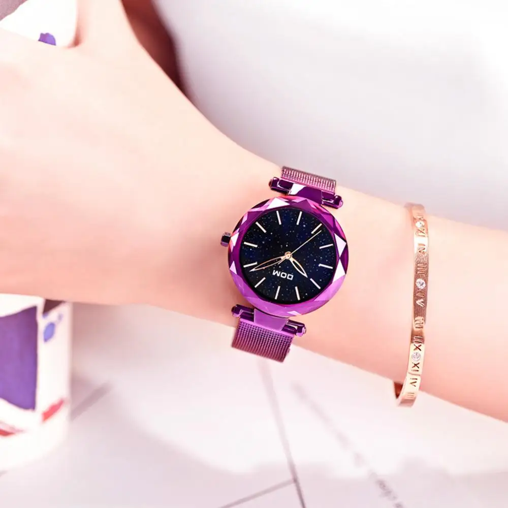 DOM брендовые Роскошные Фиолетовые женские часы минимализм звездное небо модные