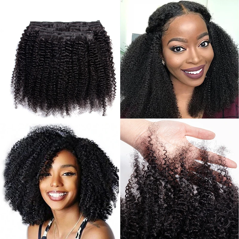 Mongolian Afro Kinky Curly Clip In Human Hair Extensions 8 pcs/Set 120G 8-26inch Natural Color hair extensions